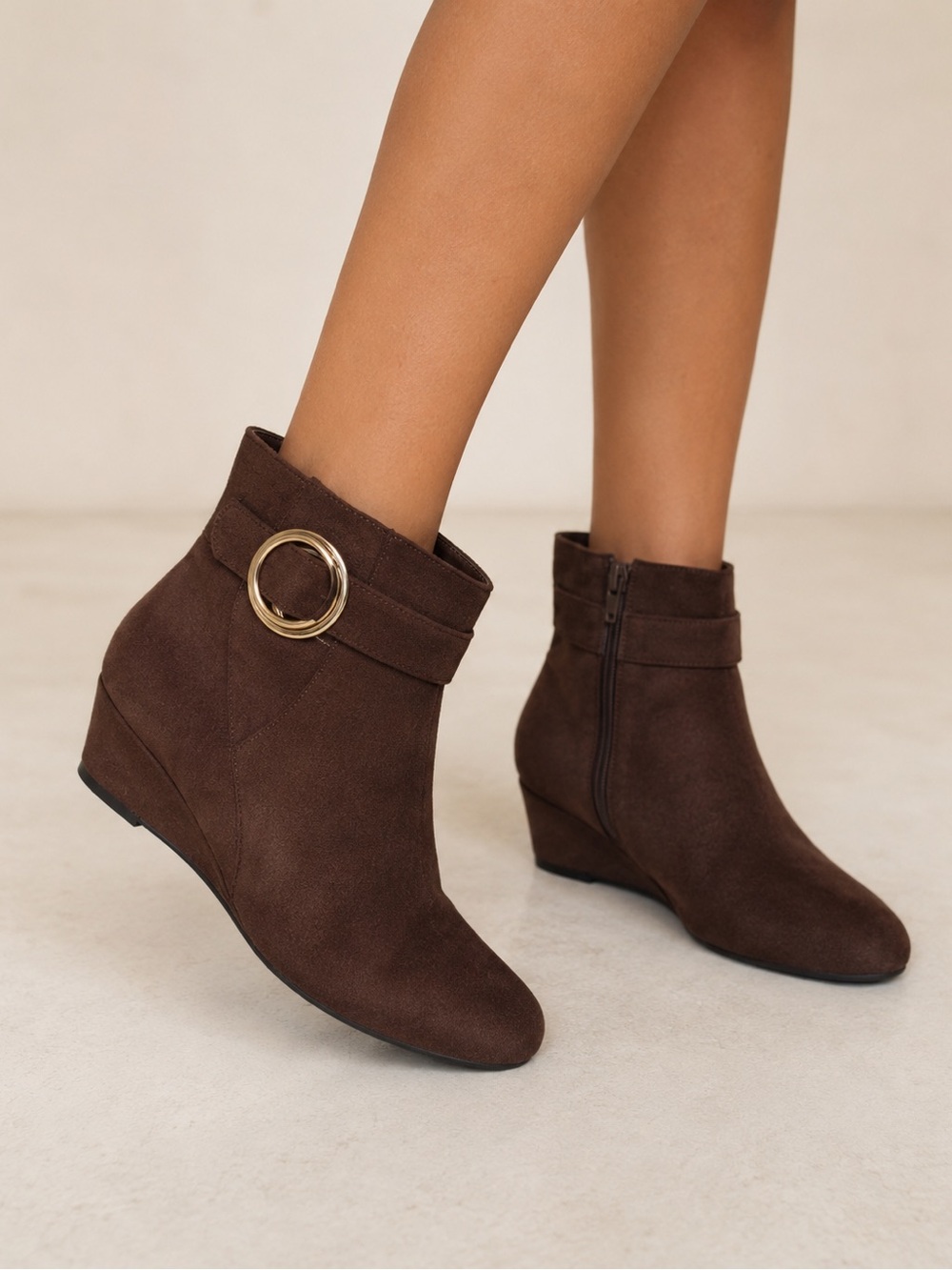 East 5th EF Genova Hidden Wedge Ankle Booties Cocoa Brown Size 7.5 Memory Foam